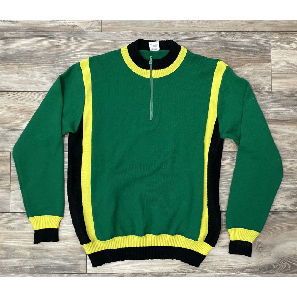 Vtg Santini baleno Seattle Wool Cycling Sweater Black Green Yellow‎ Size 4-C57